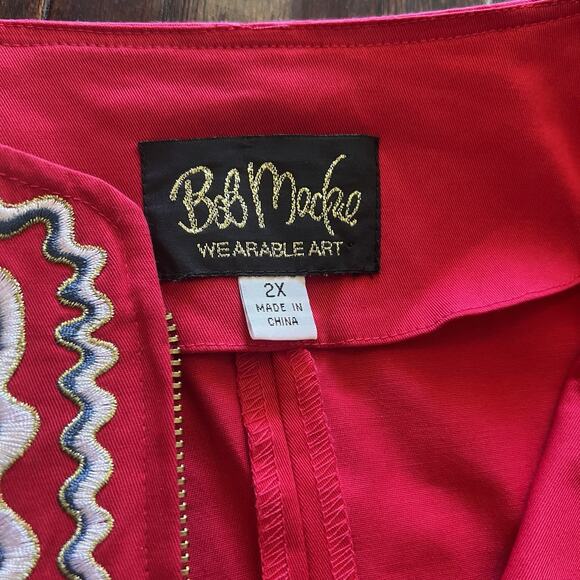 Bob Mackie Wearable Art QVC red collarless embroidered full zip jacket Sz 1X - Picture 5 of 9